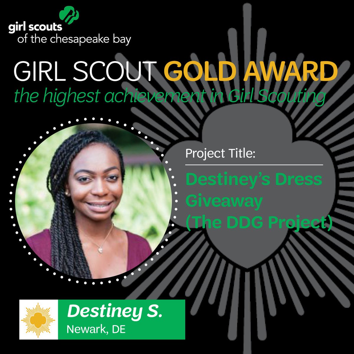 #gsGoldAward Highlight: To help girls in need, Girl Scout Destiney collected prom dresses from family, friends, and community businesses and then hosted an event for girls to try on and find the dress of their dreams. Each girl took home at least one dress.