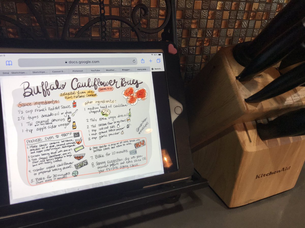 mospillman's tweet image. I’ve enjoyed using the #sketchipes we collected last summer! Today I’m making these yummy buffalo cauliflower bites! #sketchipesbook @VJean83 @hshaffer  ✍🏼 👩🏻‍🍳 bit.ly/sketchipesbook