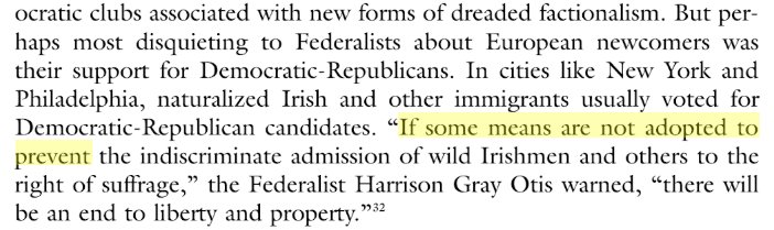 4/One interesting bit of history is how Whigs and Federalists thought that the Democrats were importing immigrants in order to import votes in the early 1800s.Kind of like the Republicans think the Dems are doing today!