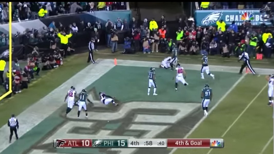 Sam Miller (@smiller1126) on Twitter photo 07/01/2019 05:10:52 - 4th & Goal - 58 Seconds Left - 15-10 - From the 2 Yard Line - 1 Year Later #FlyEaglesFly - 4th & Goal - 58 Seconds Left - 15-10 - From the 2 Yard Line - 1 Year Later #FlyEaglesFly