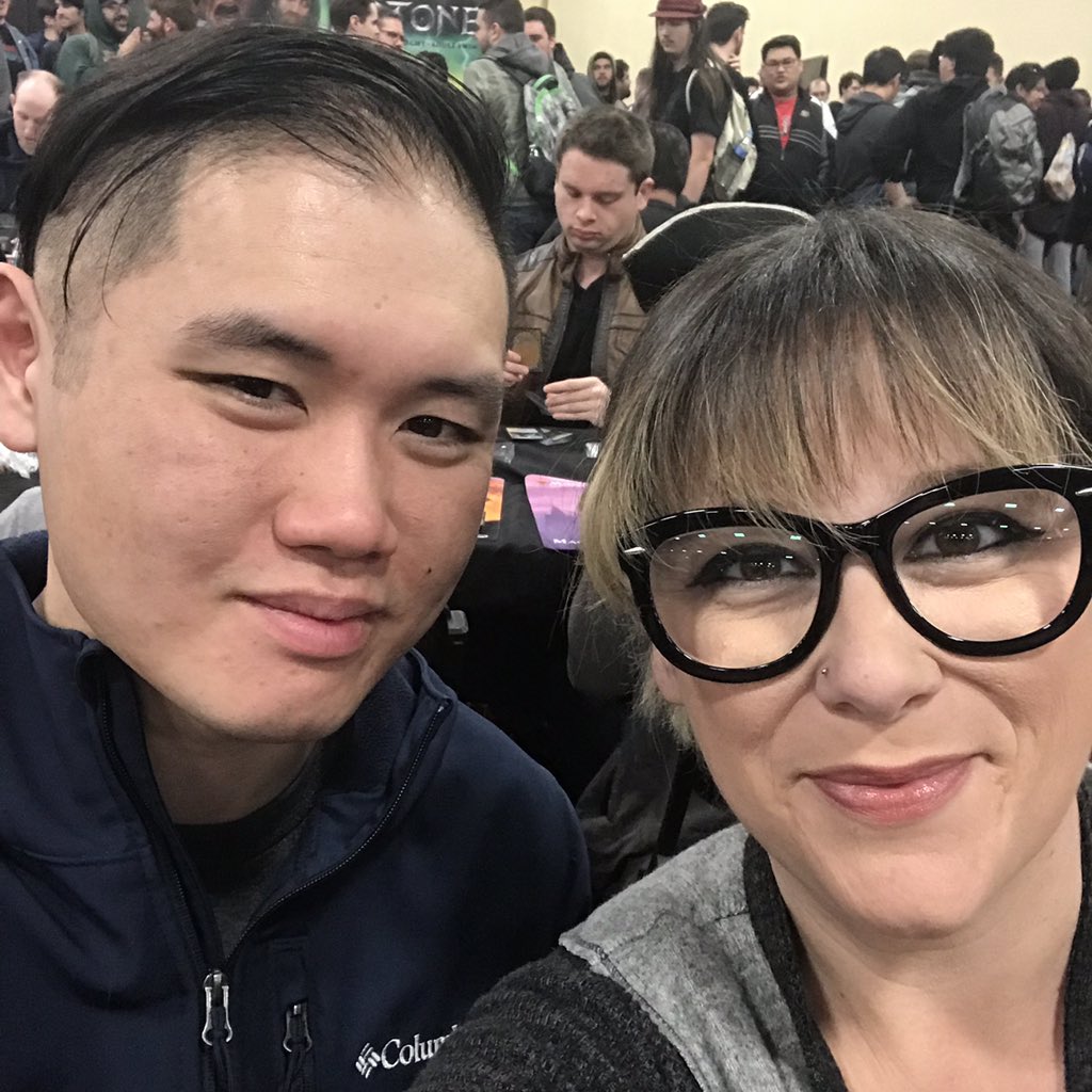 NerdyPam's tweet photo. Went to my first Magic the Gathering GP this weekend. I didn’t make day 2 with my #burn deck but my partner did with #DeathShadow! I killed it in side events clearing 400 tix on my own and 800 including two-headed giant. I love this game! #magic #mtg #gpportland https://t.co/aFBv5k5P0K