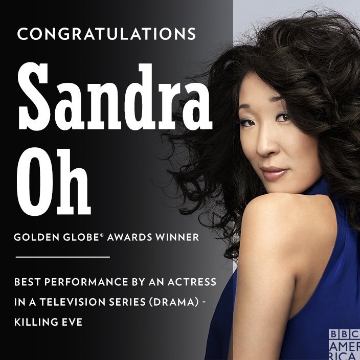 KillingEve's tweet photo. Congratulations Sandra Oh, #GoldenGlobes Winner for #KillingEve! 

Start your Obsession Now: https://t.co/mjdwv3HanE https://t.co/BnIywOkmdv