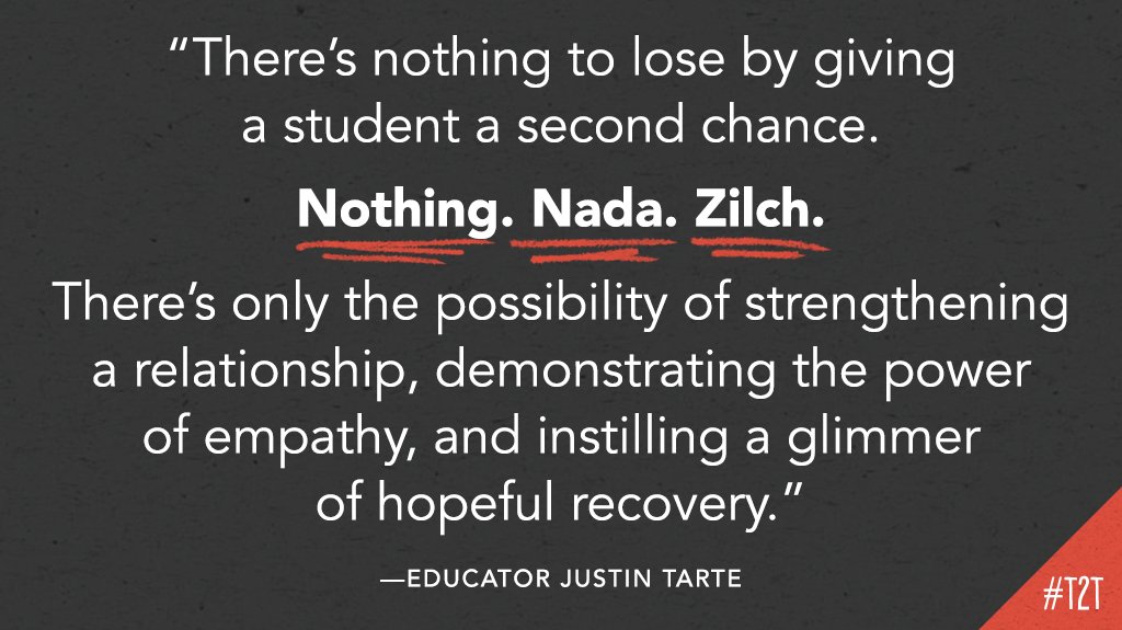 teacher2teacher's tweet image. There is so much to be gained from one second chance. #TeacherLife, via educator @justintarte