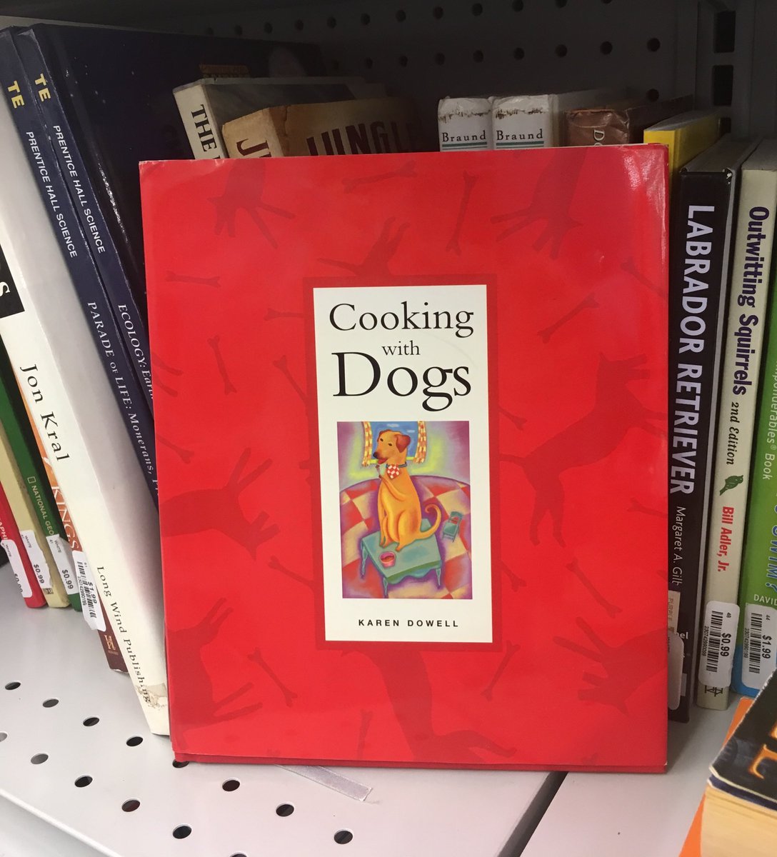 DannoActon's tweet photo. At used book store. As a #dog lover, Iโm scared to open ๐ #CookingWithDogs #NoThanks Sticking with beef or chicken. https://t.co/p5JHaRRlOj