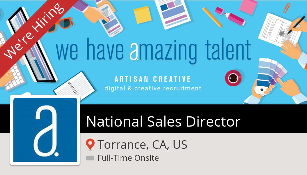 jenartisan's tweet photo. Check out this #job: #National #Sales Director at #ArtisanCreative in #Torrance https://t.co/8wTcQNJYAE #creative #design #staffing #recruitment #designjobs #hiring #digital #jobs #graphicdesign #losangeles https://t.co/ilIORPwIe3