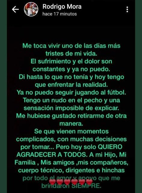 VSportsTM's tweet photo. Rodrigo Mora anunció su retiro del fútbol. Luchó contra una lesión complicada, dio una clase magistral de amor propio para volver, y se pudo coronar bicampeón de América con River. https://t.co/imJZ18Qk2v