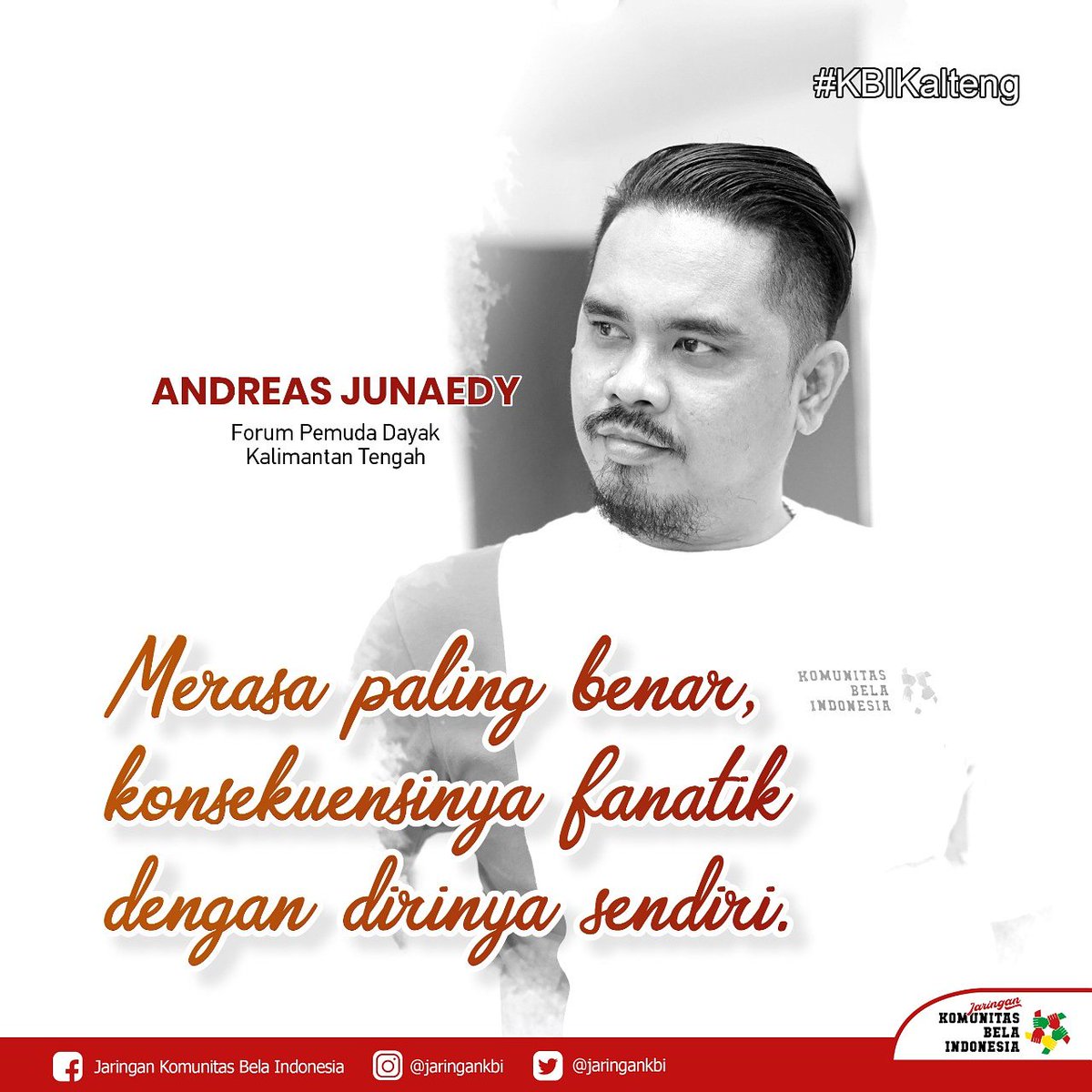 jaringankbi's tweet photo. Agama tidak membuat masyarakat menjadi fanatik. Orang menjadi fanatik disebabkan karena merasa plg benar utk membenarkan ideologi mereka sendiri. Maka dibutuhkan kebijaksanaan dalam melihat suatu kebenaran. 

#KBIPancasila
#KBIKalteng
#KomunitasBelaIndonesia 
@KBIPalangkaraya https://t.co/qRSZiGzQw0