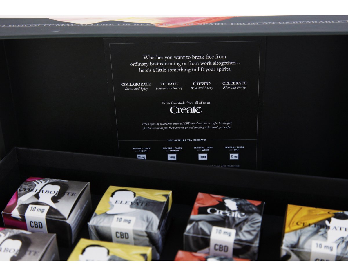 CreateAdGroup's tweet image. #TeamCreate values mental health, and this year our holiday gifts keep giving. Whether our clients were looking to break free from ordinary brainstorming, or looking to lift their spirits from the stress of the holidays, these unique chocolates were just the trick.