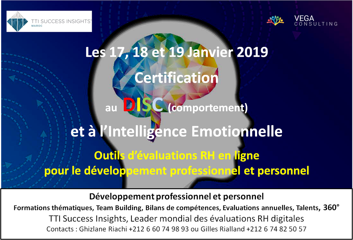 TTISuccessI_MA's tweet photo. Formation Certifiante au #DISC et à l' #IntelligenceEmotionnelle les 17, 18 et 19 Janvier - TTI Success Insights  
En savoir plus ? : https://t.co/j9AAKPyuss
#RH #DRH #Management https://t.co/618p97w1S3