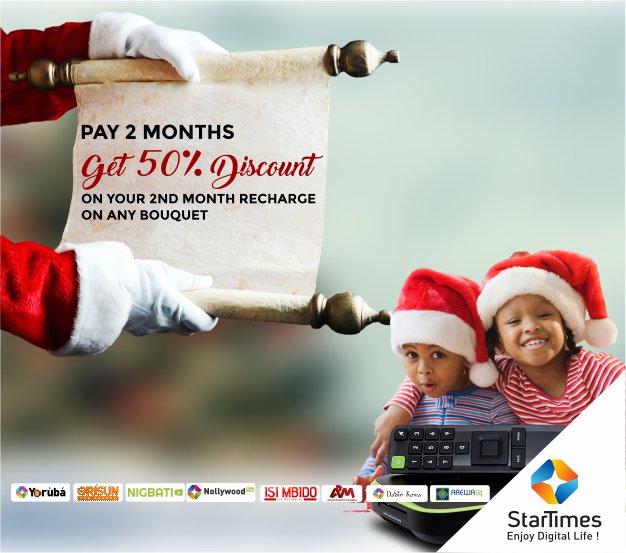 StarTimes_Ng's tweet photo. Welcome to a Brand New Week #Stars!
It's Monday... So you can try again this week.

Don't forget #StarTimesXmasPromo is still on. Recharge 1 and half months on any bouquet and get extra 2 weeks free.

Hurry now... Offer ends 31st January 2019.

#PayLessForMore #StarTimesCares. https://t.co/PTAzttCjTR