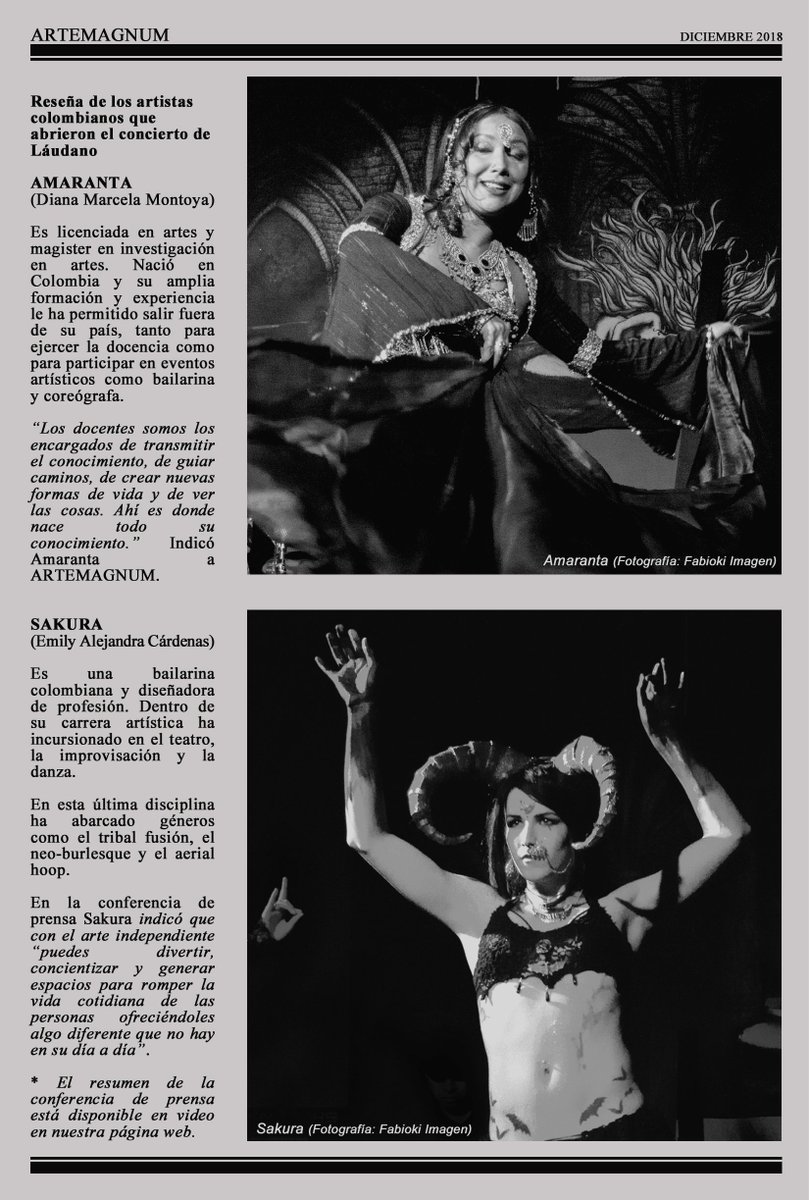 ArteMagnum's tweet photo. Música:
ARTISTAS COLOMBIANOS ABRIERON CONCIERTO DE LÁUDANO EN BOGOTA

El performance estuvo a cargo de Madgía, Amaranta, Sakura y Victorique Moonlight con la música de Hernán Ergueta.

Link: https://t.co/qDqu1LsZEu

#artemagnum #magazine  #concierto #Laudano  #HernanErgueta https://t.co/4jRsq9UpfT