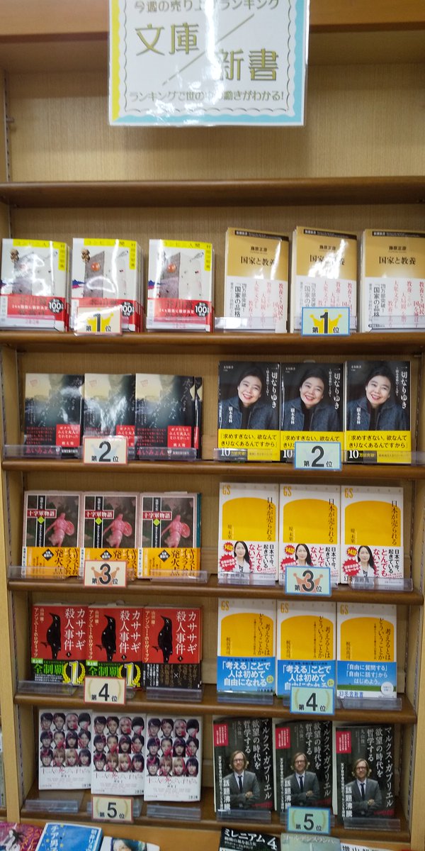 ジュンク堂書店池袋本店 Sur Twitter 今週の文庫ランキング1位 5位 1位 村田沙耶香 コンビニ人間 文春文庫 2位 燃え殻 ボクたちはみんな大人になれなかった 新潮文庫 塩野七生 十字軍物語 1 新潮文庫 A ホロヴィッツ カササギ殺人事件 上 創元推理