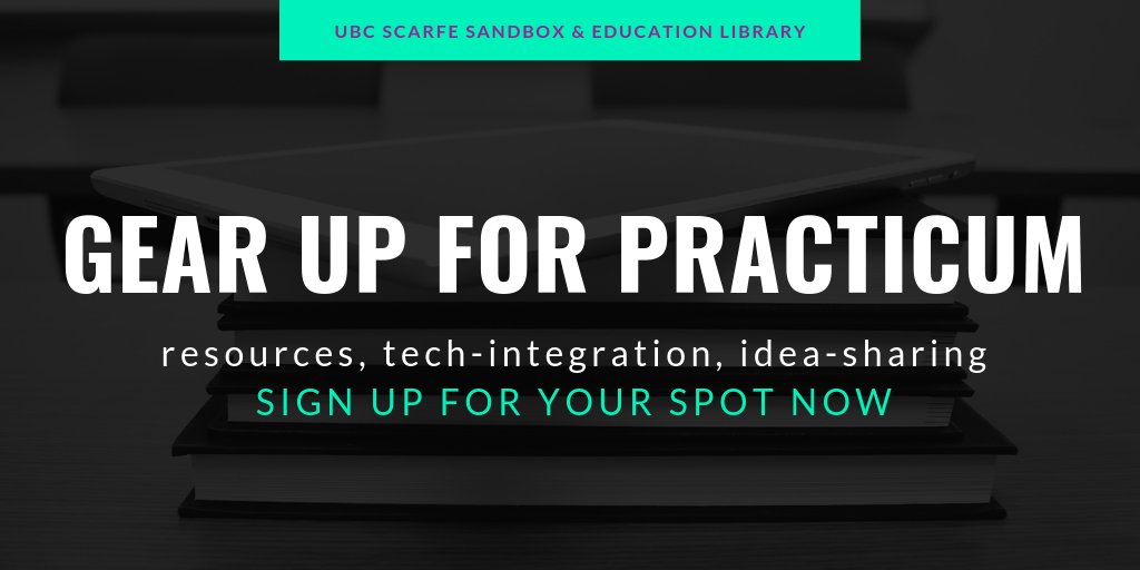 ubcesa's tweet photo. Are you ready for practicum? Team up with @ScarfeSandbox &amp; @UBCEdLib in Scarfe 155 to receive materials and share ideas about your long practicum units. Dates and times in Jan. on the Scarfe Digital Sandbox Website. Spots fill fast so RSVP at https://t.co/ZWub9EURc6 https://t.co/rR1npHUvsS