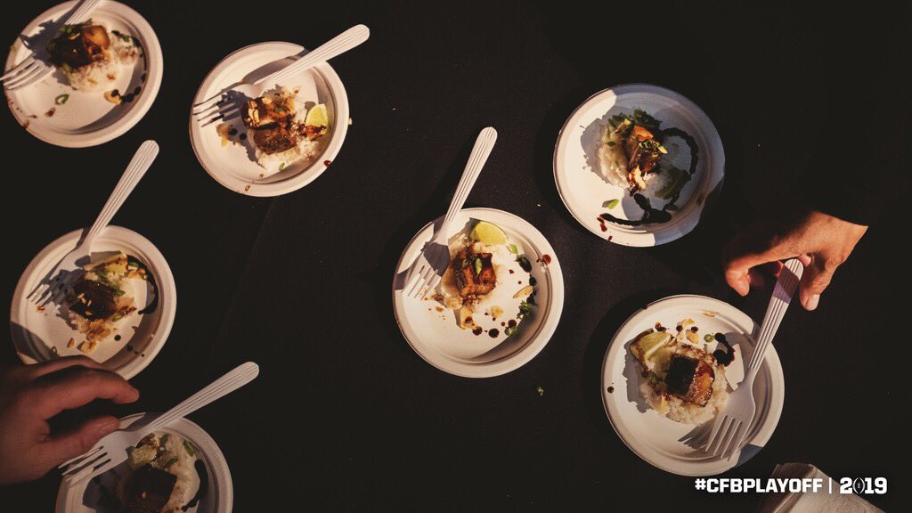 CFBPlayoff's tweet photo. Tomorrow, we play...
But tonight, we feast 🍴
#ChampTaste // #CFBPlayoff https://t.co/lIp896xmd4