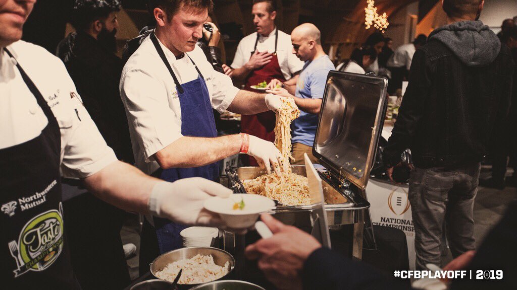 CFBPlayoff's tweet photo. Tomorrow, we play...
But tonight, we feast 🍴
#ChampTaste // #CFBPlayoff https://t.co/lIp896xmd4