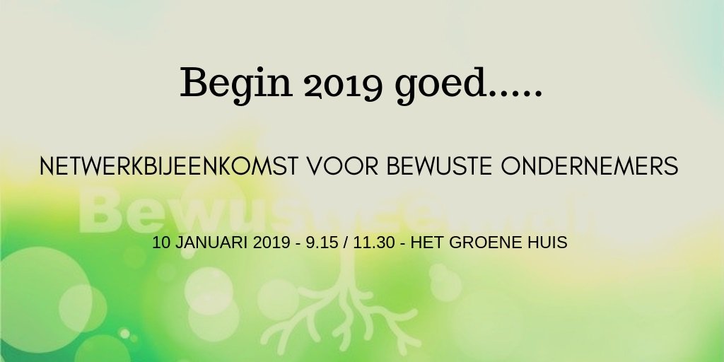 Ben je een bewuste ondernemer en wil je wel eens horen van andere ondernemers wat voor hen bewust ondernemen is? 
Dan ben je van harte welkom op 10 januari 2019 bij de netwerkbijeenkomst van Bewust Eemland.
Meer info: facebook.com/events/1617576…