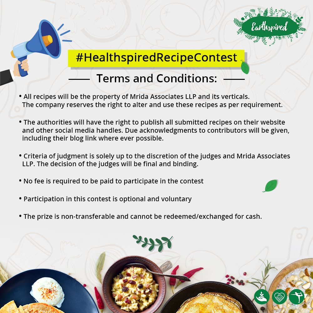 earthspired's tweet photo. Three days to go! Are you ready to enter the contest?
Do go through the Terms &amp; Conditions, and stay tuned, because we’ll be posting information on how to participate tomorrow!

#HealthspiredRecipeContest #RecipeContest #contestalert #Earthspired #HealthyWinter #healthpack https://t.co/VlD6UsLq5k