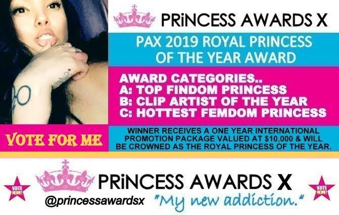 Vote here -- @PrincessAwardsX 👑 We all know I'm a princess, might as well make it official.   @Findomrr<a class="tags" target="_blank" title="On Twitter" href="/?out=eyJ0eXAiOiJKV1QiLCJhbGciOiJIUzUxMiJ9.eyJpYXQiOjE3MjY2NTQwNTYsImlzcyI6InR3cG9ybnN0YXJzLmNvbSIsIm5iZiI6MTcyNjY1NDA1NiwiZXhwIjoxNzU4MTkwMDU2LCJyZWRpcmVjdF91cmwiOiJodHRwczovL3R3aXR0ZXIuY29tL1ByaW5jZXNzQXdhcmRzWCJ9.N4YSSs46KSH2LpJeqOWW-TY7sIf2vuBI5dVQz2vf-oIJNXJqvsqQ753ozwF9wrsWR1JUwcKaEksE0-kVeFQm3g">@PrincessAwardsX</a><a href="/tag/findom"class="tags"><span>#findom</span></a><a href="/tag/paypigswanted"class="tags"><span>#paypigswanted</span></a><a href="/tag/brattydomme"class="tags"><span>#brattydomme</span></a>