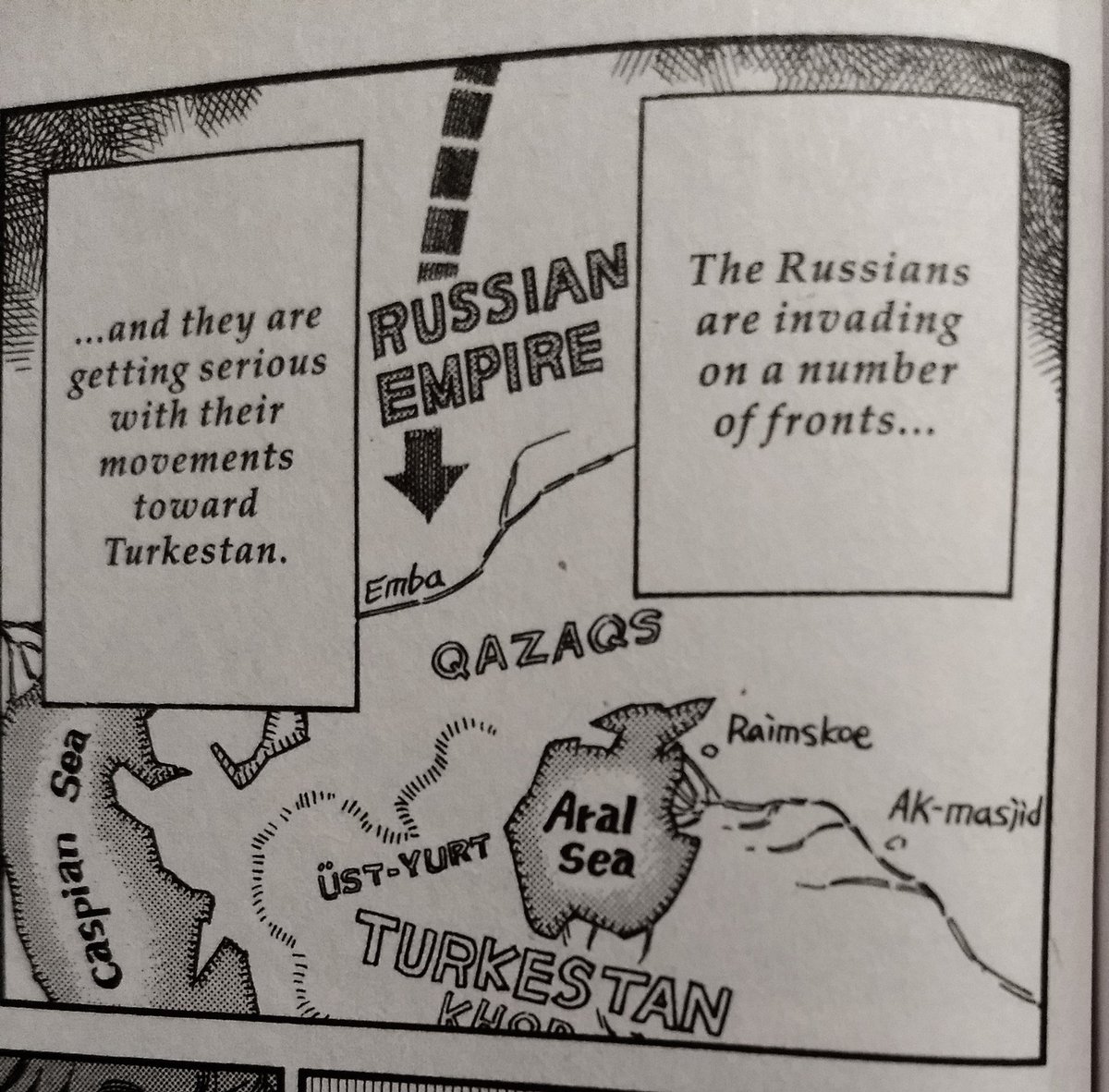 I've never seen Ak-Mechet called Ak-masjid before, so this is interesting.Also, for all her attention to detail, I don't understand how awful this map lettering looks.