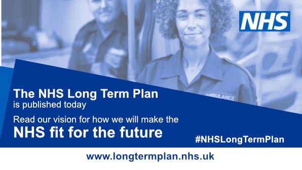 NHSEngland's tweet photo. Today is the day! We are launching the #NHSLongTermPlan; our vision to make the NHS fit for the future. We’ll be publishing the plan later this morning at https://t.co/YzavNMV6gt. Follow the hashtag for the latest updates and info. https://t.co/Y48B0fMA6Z