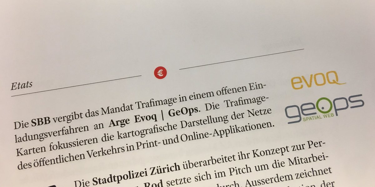 evoqzurich's tweet photo. Danke @werbewoche für den Post. Sind sehr stolz, zusammen mit @geops auch 2019 für die SBB ein Partner zu sein #trafimage @evoqmaps https://t.co/EuUVr6pc0n