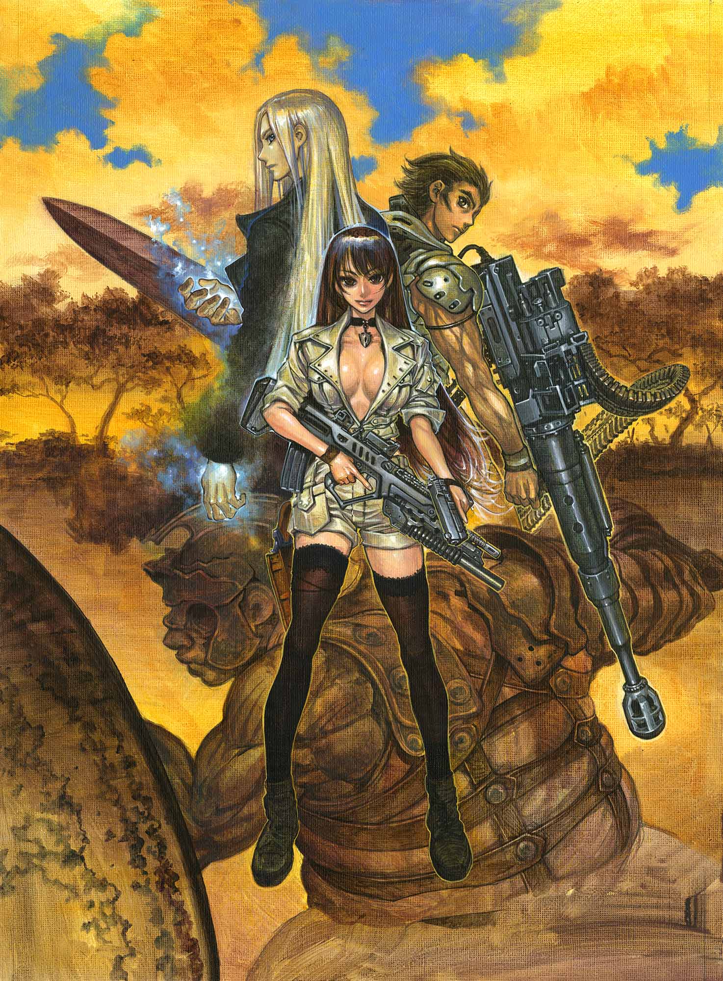 米村孝一郎 菊地秀行先生のトレジャー ハンター八頭大ファイルvi 朝日新聞社版のカバー モノクロはシリーズ1作目の 秘宝街 より 息の長いシリーズですね 主人公の大の装備も色々ああって なるべくデザインを起こしたら特色となるかなと描いていました