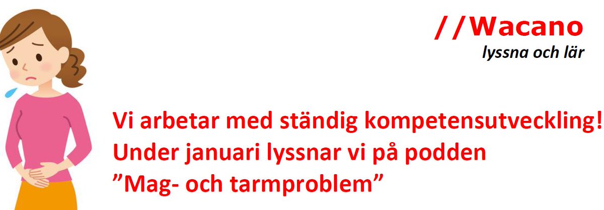 WacanoPod's tweet photo. I januari lyssnar #äldreomsorgens personal på månadens #utbildningspodd om mag- och tarmproblem. Tryggt för boende och anhöriga att veta att arbetsplatsen satsar på kontinuerlig #kompetensutveckling. Vill din arbetsplats testa #poddutbildningar? Kontakta info@wacano.se https://t.co/C65rMMxP5D