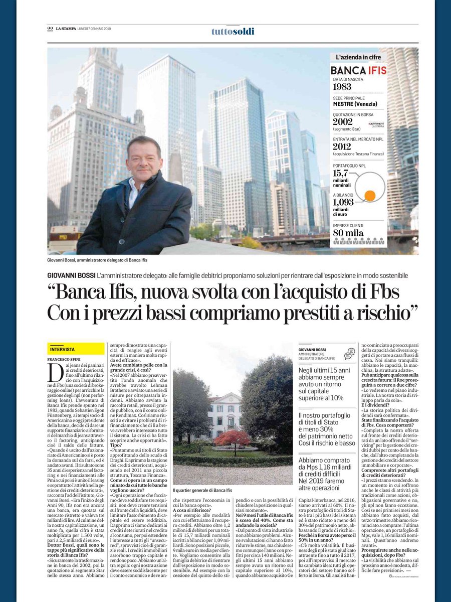 BancaIfis's tweet photo. Dai jeans dei paninari ai crediti deteriorati: @giovannibossi, AD del Gruppo #BancaIFIS, racconta la storia della nostra Banca in questa intervista a @francesco_spini, uscita oggi su @LaStampa. https://t.co/HyfjhFWeJc