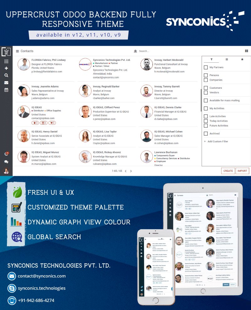 Dev_Synconics's tweet photo. With "Uppercrust Backend Theme" you can update UI &amp; UX of Odoo ERP for v9, v10, v11 &amp; v12 community. It's mobile &amp; tab responsive + select your theme colors + Global search functionality. For free demo email contact@synconics.com #Odoo #ERP #Theme #App @Synconics #business #CFO https://t.co/TcEYTw6lgn