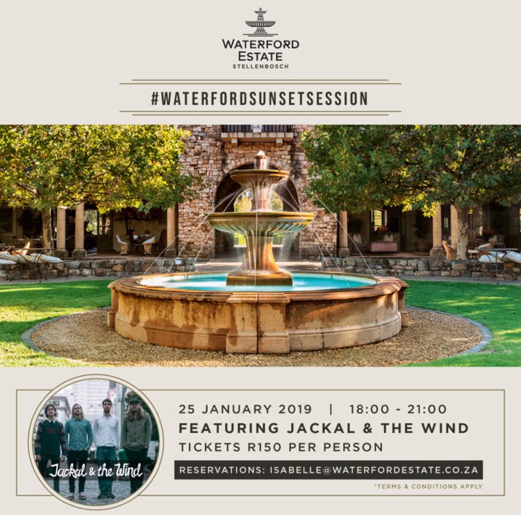 waterfordestate's tweet photo. Reserve your spot for #WaterfordSunsetSession featuring Jackal & The Wind on Friday, January 25th from 18:00 - 21:00 https://t.co/YGmnLa8c0u #VisitStellenbosch @winecoza @SboschVisio @StellWineRoute https://t.co/73l0dOroWe
