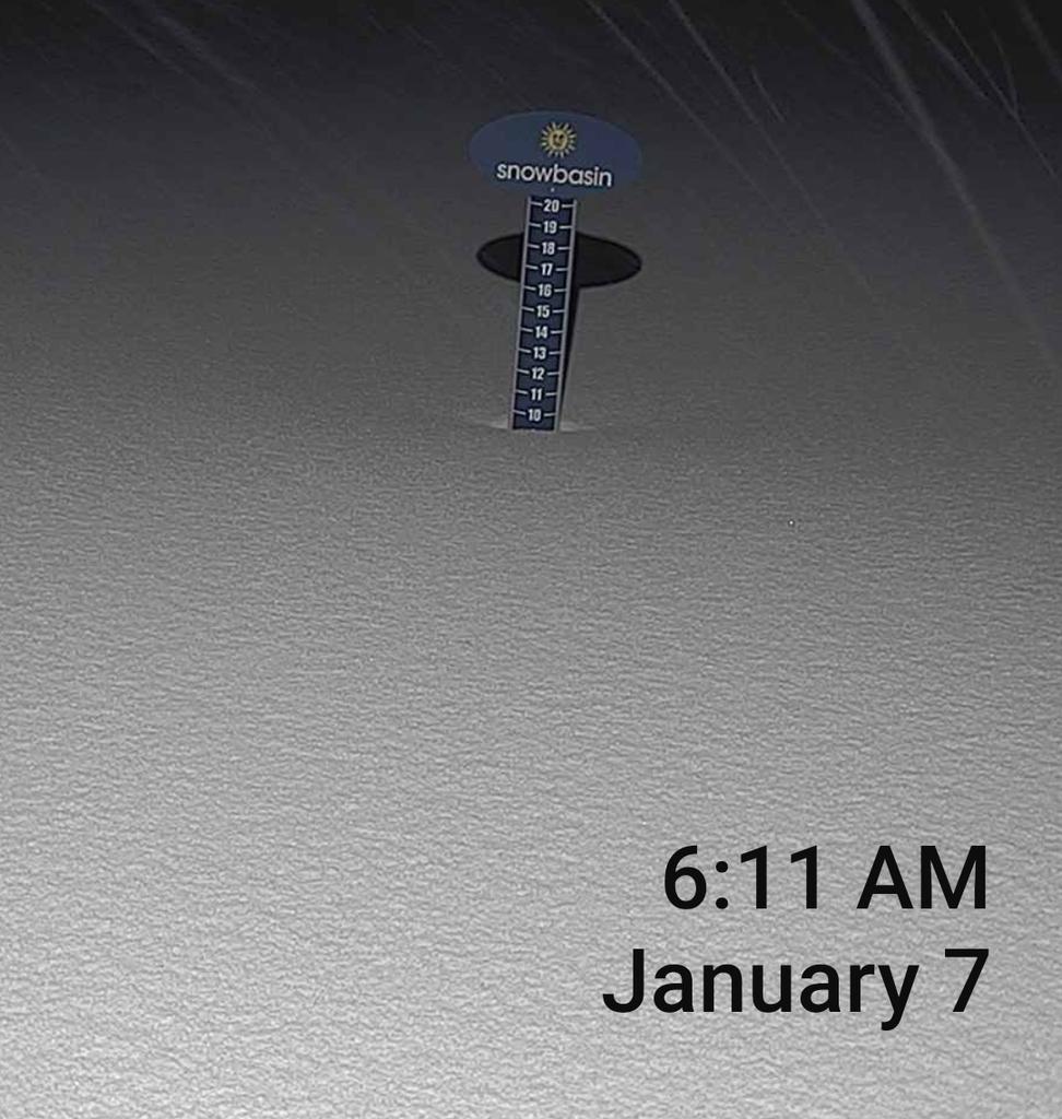 SnowbasinResort's tweet photo. Waking up to the @HDRELAY Snow Stake with almost 10" and we still have 3 hours until the lifts start turning! Anyone else coming down with a case of the #powderflu? 
-
- 
#snowbasinresort #skiutah #visitutah #utwx #motivationmonday  https://t.co/IkHdfPcY7b https://t.co/H7sKhnPDXA