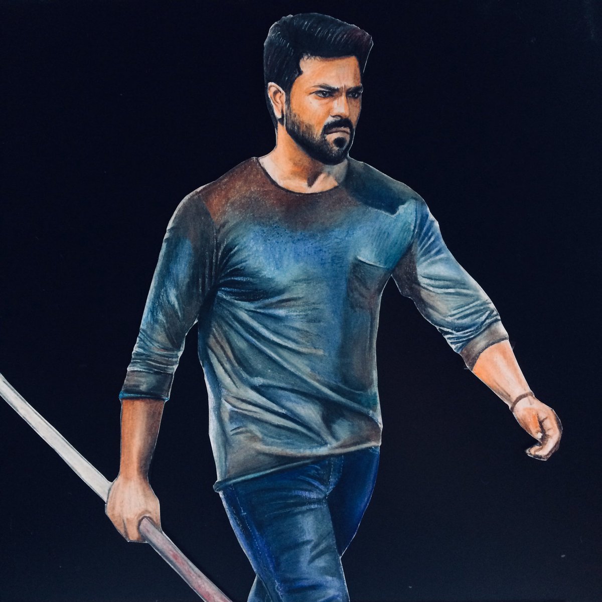 iamnivvan's tweet photo. The 3D drawing of  💕🔥RAM CHARAN 🔥💕
Reference picture from Vinaya vidheya rama 💕💕
Materials: A4 paper, mechanical pencil 0.7, white pilot pen 0.7 and Fabercastell colour pencils. ❤💜💛💚💙💗
@upasanakonidela 
#vinayavidheyarama #ramcharan #ramcharanforever #3D
#3ddrawing https://t.co/3qVEz9mRgV
