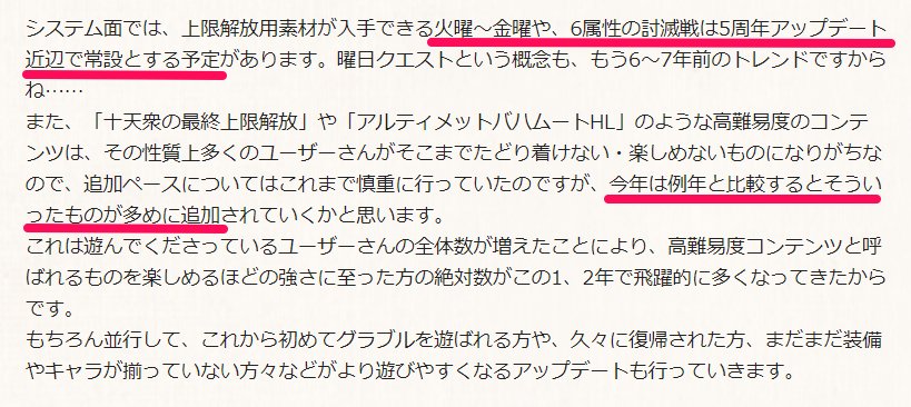 グラブル攻略 Gamewith ディレクターレターより 曜日クエストや6属性の討滅戦は5周年で常設予定 今年は高難易度コンテンツが例年より多め グラブル