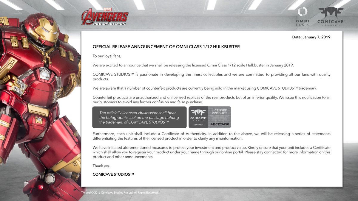 Official Announcement of the Omni Class 1/12 Hulkbuster Release.