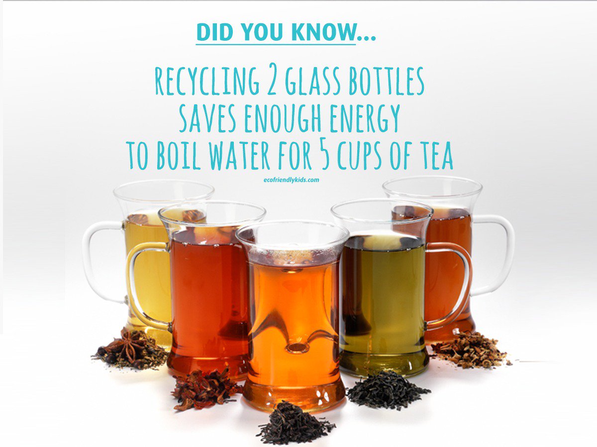 Lo sapevate che riciclando 2 bottiglie di #vetro, si risparmia sufficiente energia per bollire l’acqua per 5 tazze di the?