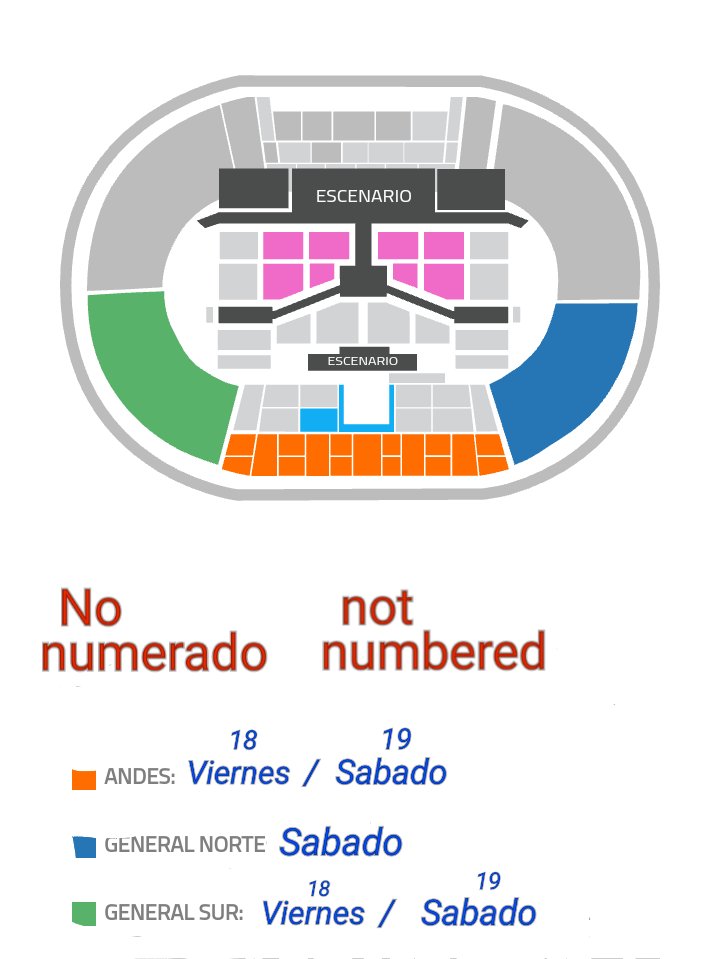 _palaalej_'s tweet image. Estas son las ubicaciones que van quedando disponibles! 🎫
___________________________ 
available locations in the national stadium for #SmTowninchile   #NoNumerado    #NotNumbered   
#AndesV18_S19 #GeneralNorteV18 #GeneralSurV18_S19
V18: Viernes
S19: Sábado