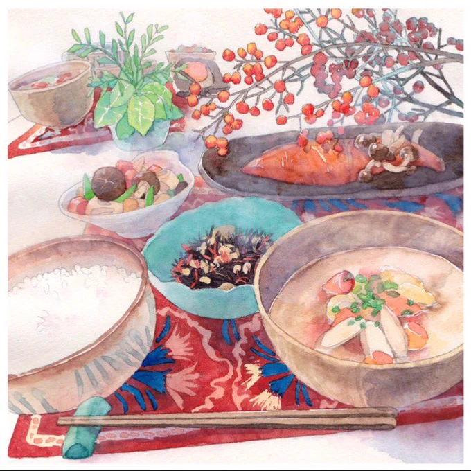 一年間描かせていただいたご飯の絵 