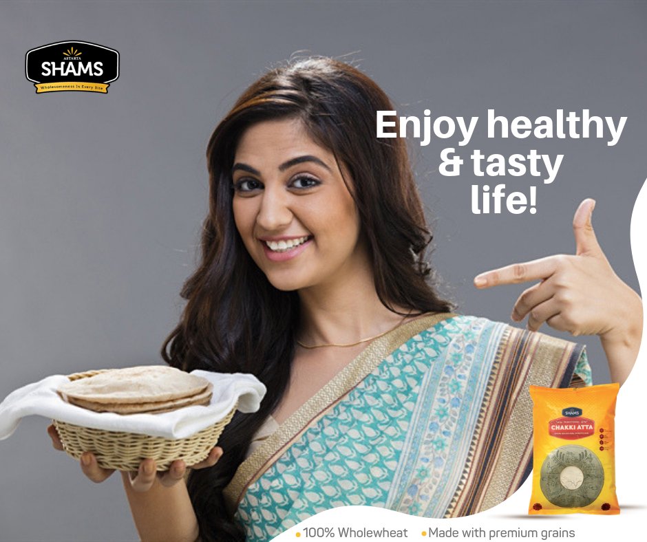SHAMS Chakki Fresh Atta. 
100% Wholewheat 
#HealthyFood #HealthyLife