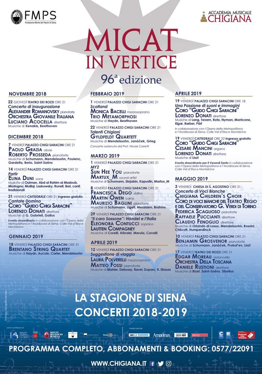 Chigiana's tweet photo. 16 concerti per una sola stagione: la #MicatinVertice.
🎶La Stagione di Siena! 🎶
➡Per tutte le info: https://t.co/aYehqY2cjD https://t.co/vDUNFEs7pO