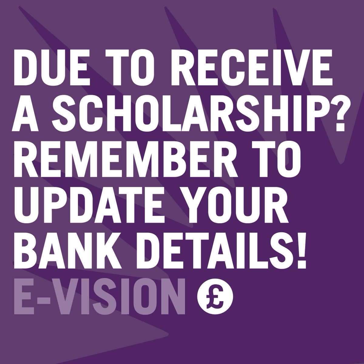 GatewayUoS's tweet image. Receiving a scholarship soon? Remember to keep your bank details updated via E-Vision. If details are not up to date this can cause delays in receiving bursaries and scholarships. Think ahead! Update your bank details now! #gatewayuos