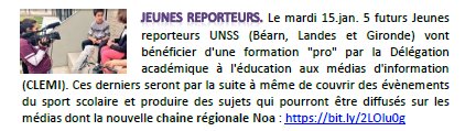 clemibordeaux's tweet image. Le @clemibordeaux en bonne place sur la newsletter @UNSS_Bordeaux de janvier 2019 !
