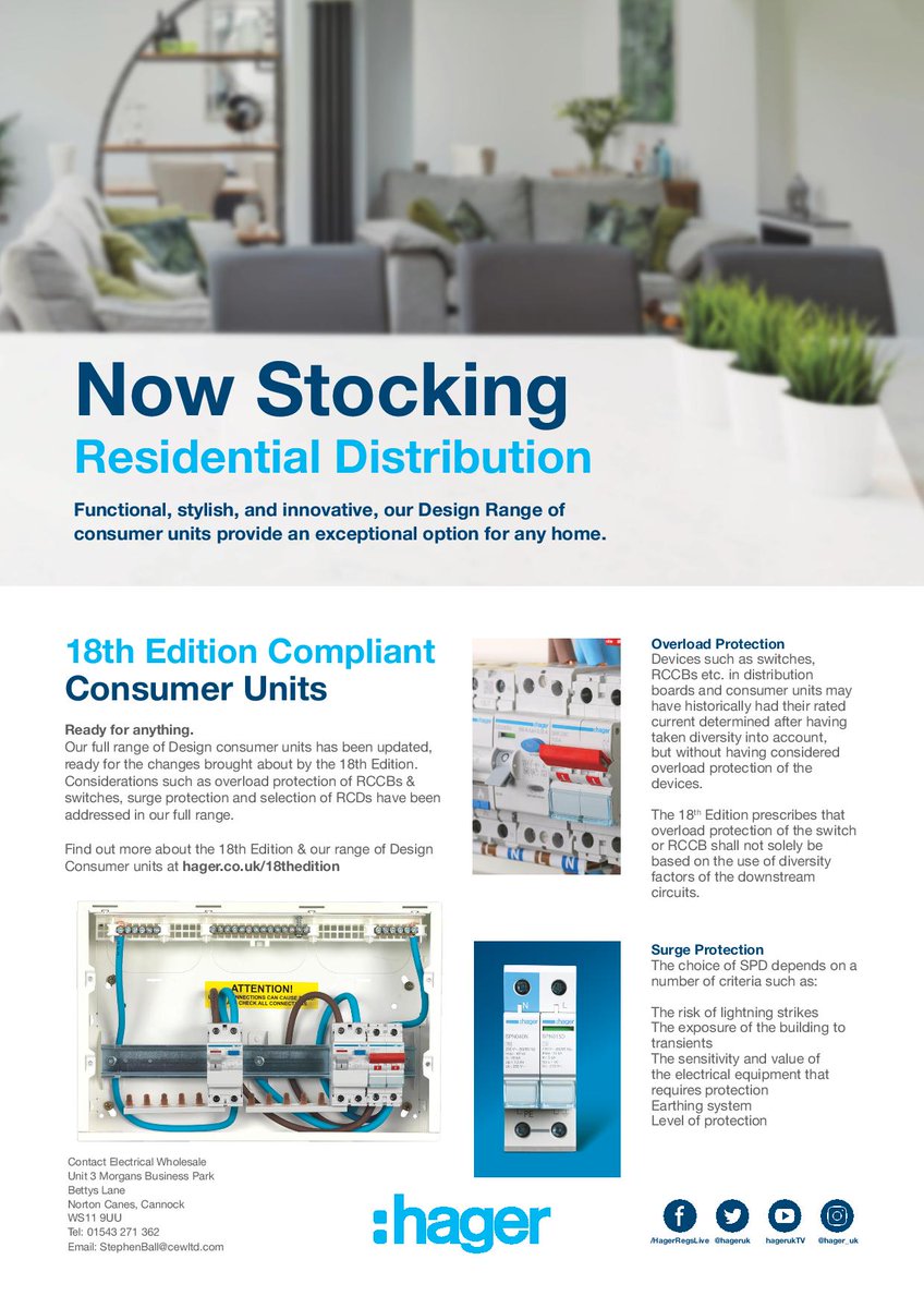 cewltd's tweet photo. Looking for 18th edition consumer units ? 

Our Cannock Branch now stocks the Hager 18th Edition Compliant consumer units , give us an call to find out how we can help . 

01543 271 362 

#Hager #18thedition #electrical https://t.co/z4ivly7SVk