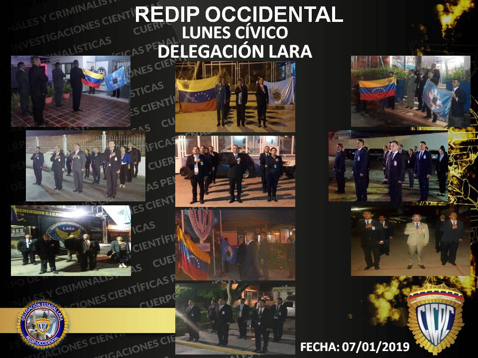 laracicpc's tweet photo. Delegación Estadal Lara, rinden honores a los símbolos patrios entonando las gloriosas notas del Himno Nacional e Himno de nuestra prestigiosa institución, con la finalidad de fortificar los valores y amor a la patria en lunes cívico. @DouglasRicoVzla @PrevLaraCICPC https://t.co/SNshZlWMBk