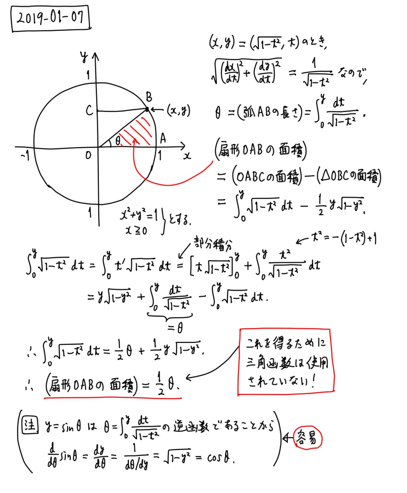 Uzivatel 黒木玄 Gen Kuroki Na Twitteru 数楽 訂正 誤 扇形oabc 正 扇形oab ポイント1 角度 弧 Abの長さをdt 1 T の積分で表示 ポイント2 扇形の面積を 1 T Dtの積分で表示 ポイント3 それらが部分積分で繋がる 訂正版解説画像 T Uzivatel 黒木玄 Gen Kuroki Na Twitteru 数楽 訂正 誤 扇形oabc 正 扇形oab ポイント1 角度 弧 Abの長さをdt 1 T の積分で表示 ポイント2 扇形の面積を 1 T Dtの積分で表示 ポイント3 それらが部分積分で繋がる 訂正版解説画像 T