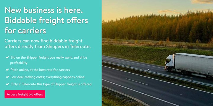 A fast track to growth for Carriers!
Carriers can now find biddable freight offers directly from Shippers in Teleroute.
Access freight bid offers today: zurl.co/XmKc
#Teleroute #Biddable #Freight #Offers #Shippers #Carriers