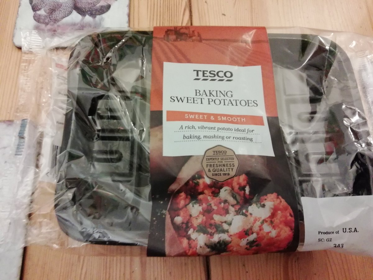 TheImpactAgency's tweet image. Another packaging moan - why do two sweet potatoes need a black unrecyclable tray and a surrounding unrecyclable film?  @Tesco