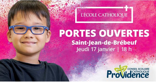 Soirée portes ouvertes pour l'inscription des nouveaux enfants de la maternelle (faites-en la promotion auprès de vos amis, collègues, famille, etc.).  Ces enfants doivent être nés en 2015.  La soirée débutera à 18h ici même à l'École Saint-Jean-de-Brébeuf.