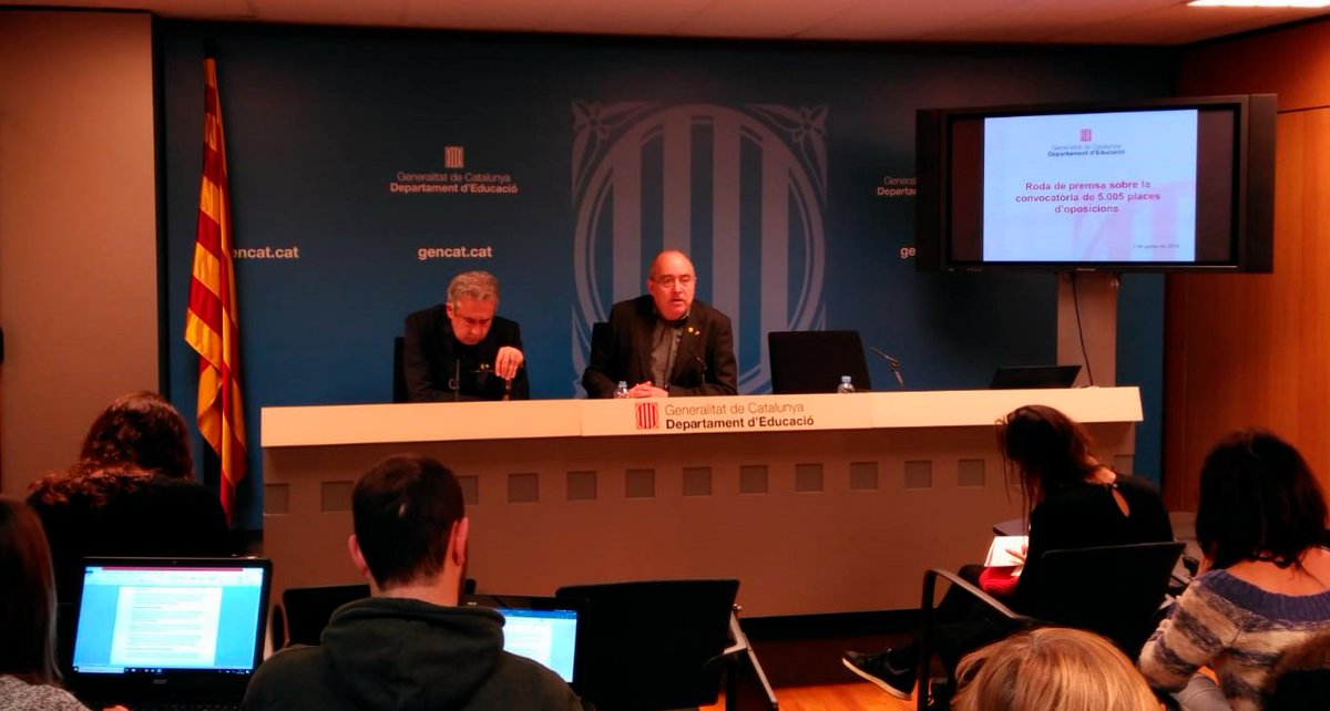 educaciocat's tweet photo. 👉🏾Educació convoca 5.005 places per a l'ingrés i accés a la funció pública docent i per a l'adquisició de noves especialitats.
El #conseller ha dit en roda de premsa: "Tenim la voluntat que les oposicions es basin en l'ensenyament competencial i no en la vessant més memorística" https://t.co/cvrghlyHgH