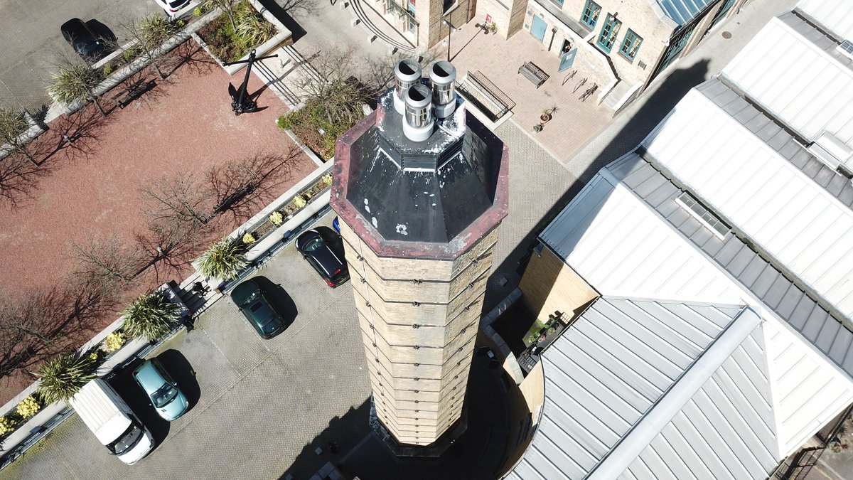 survdrone's tweet photo. Reaching new heights in #BurrellsWharf 🙌! Our #drones can can identify problems before a surveyor has even set foot on the roof!  
#roofinspection #survey https://t.co/E48mcY5CbQ