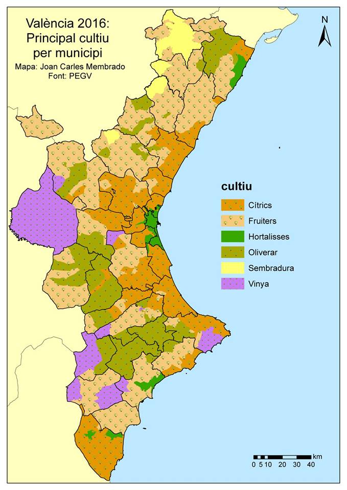 OlisCuquello's tweet photo. Mapa de cultius en les diferents comarques valencianes. 

A l'interior del Maestrat dominen les oliveres 🌳🌳🌳

Mapa de @joan_membrado https://t.co/q3fUTWjQDy